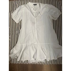 J.Crew White 100%Cotton Poplin Ruffle Hem Puff Sleeve Mini Dress NWT